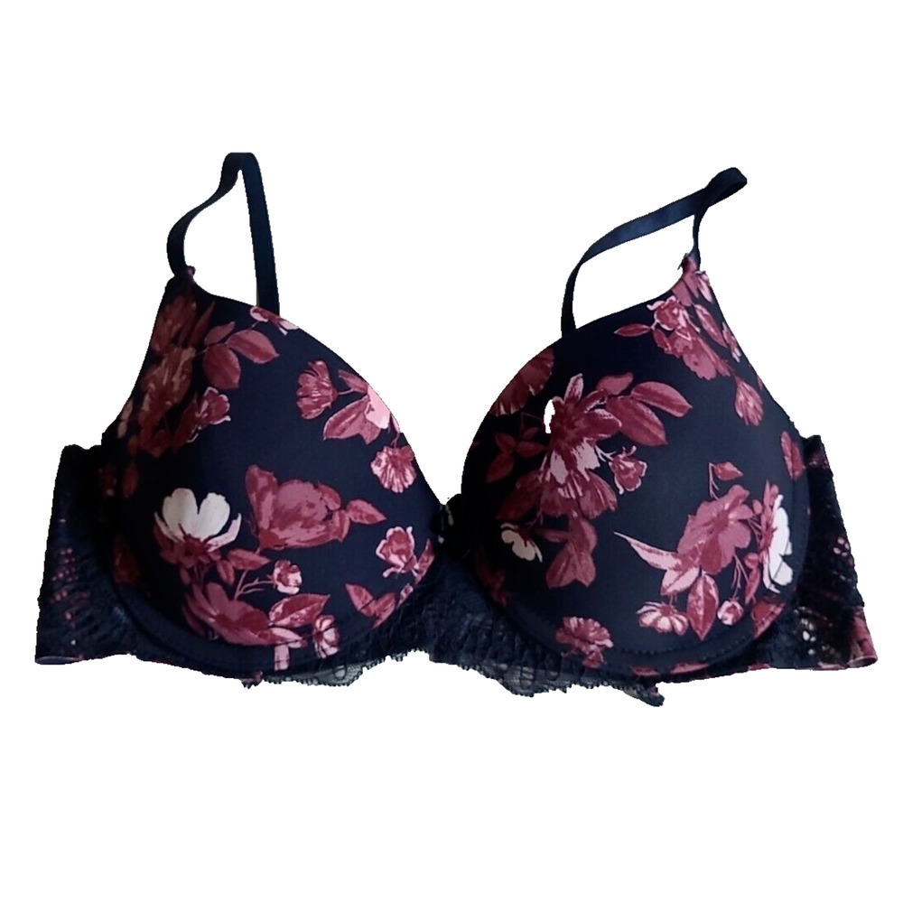 NWOT Marilyn Monroe Navy Blue Pink Floral Padded Full Coverage Underwire Bra 36C